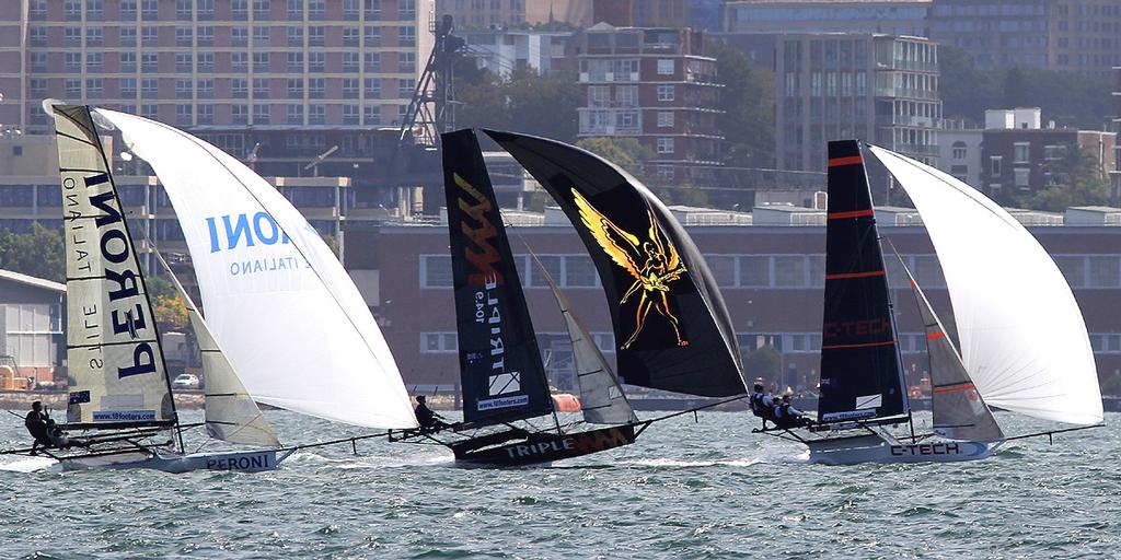 A tight reach across the harbour - Race 3 - JJ Giltinan Trophy 2016 © Frank Quealey /Australian 18 Footers League http://www.18footers.com.au